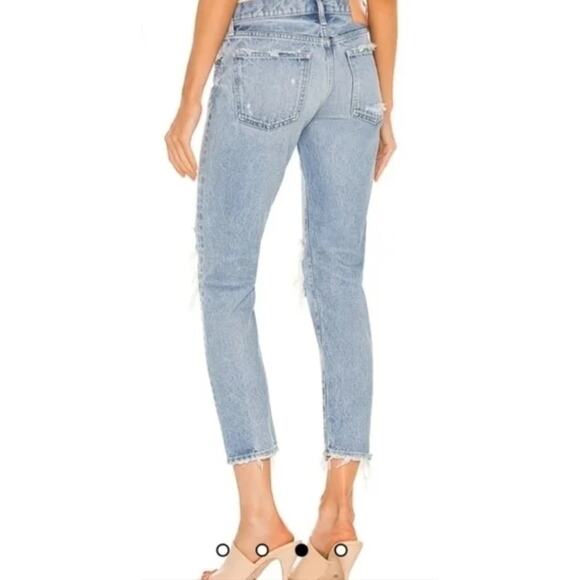 Moussy Howa Distressed Tapered Jeans Medium Wash Blue Mid Waist Ripped Crop 25 - Picture 3 of 14